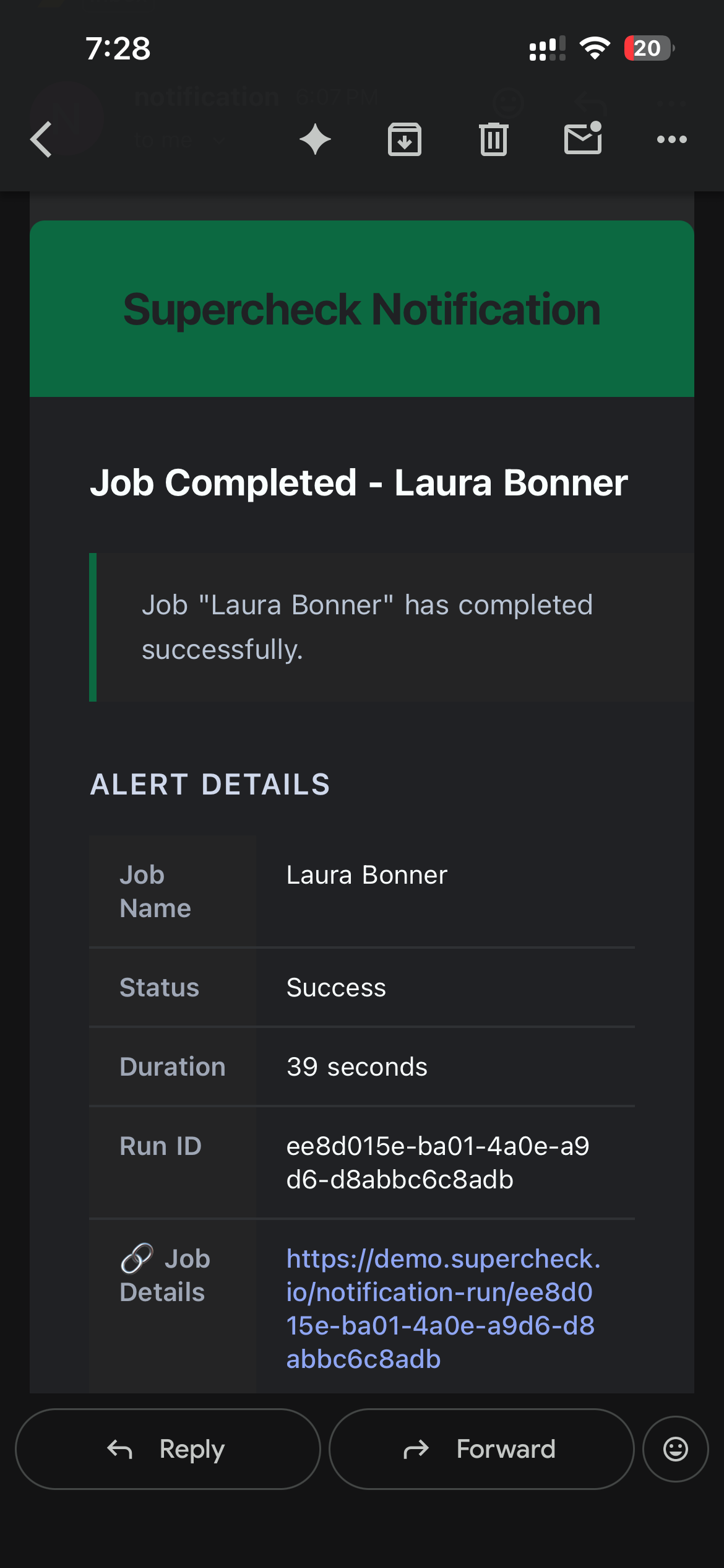 Job Failure Email