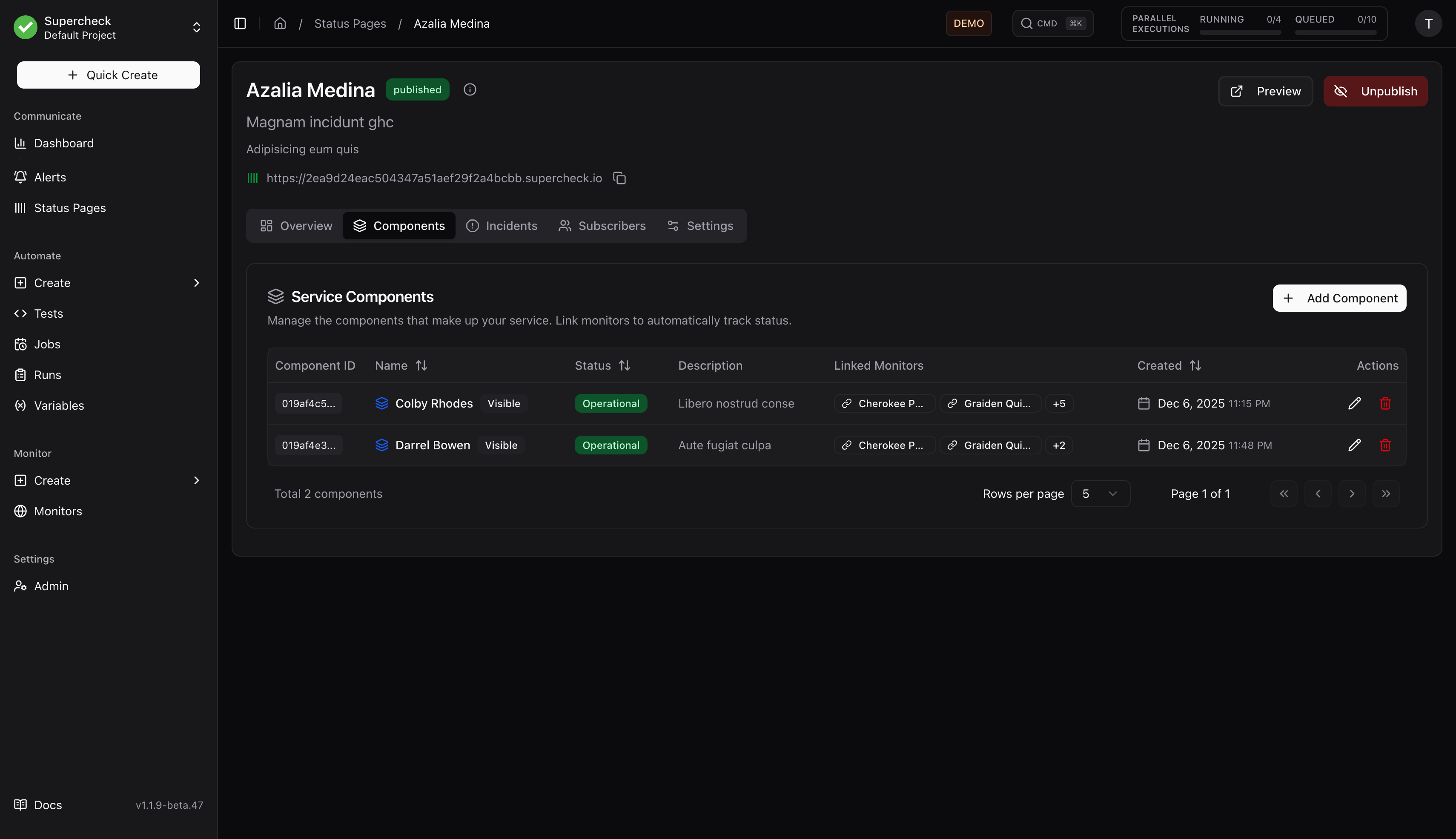 Components Tab